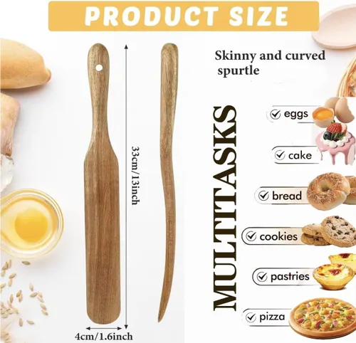 Miniatura 5 de Juego de 4 espátulas de madera, juego de espátulas de madera para cocinar, agitar, mezclar, servir, juego de utensilios de cocina antiadherentes