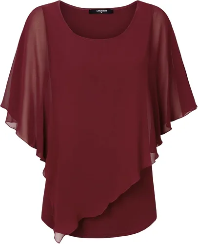 Miniatura 3 de Lotusmile - Blusa ligera con estampado, escalonada, de doble capa, de chifón tipo poncho, para mujer