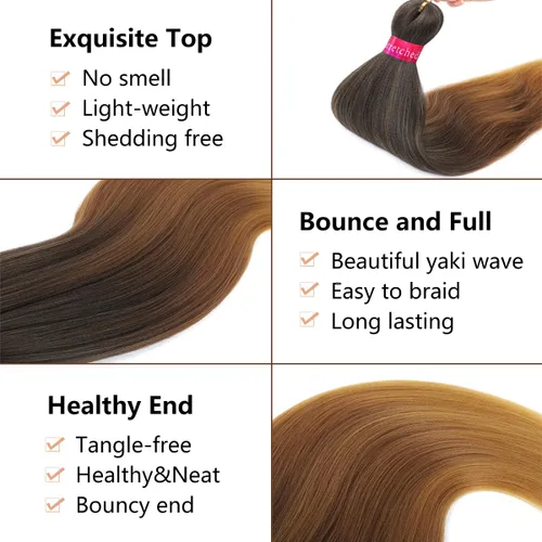 Miniatura 3 de Cabello trenzado preestirado, cabello trenzado degradado de 28 pulgadas, paquete de 8 extensiones de cabello trenzado de mezcla de colores sedosos
