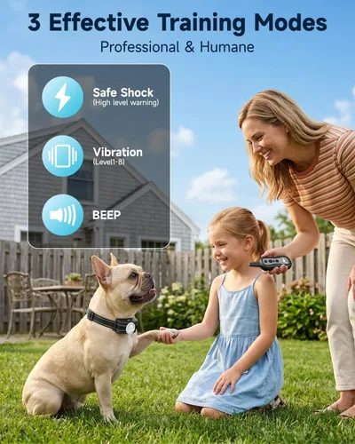 Miniatura 2 de PATPET Collar de choque para perros con 2 receptores, collar de entrenamiento para perros con control remoto, collar de perro eléctrico con pitido
