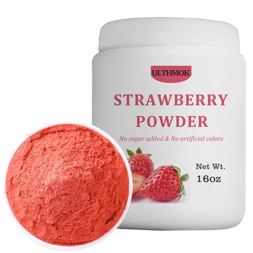 Polvo de fresa liofilizado prémium de 1 libra/15.98 oz, 1 ingrediente, sin azúcar añadido, polvo de fresa 100% natural para hornear, sin aditivos.