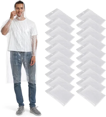 Miniatura 2 de Opret Paquete de 5/10/20 ponchos de lluvia, ponchos de emergencia desechables a granel, impermeable unisex para adultos con capucha con cordón 5 PZAS