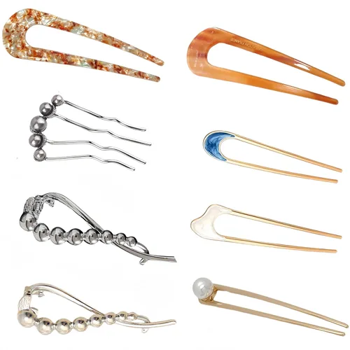 8 horquillas francesas para mujer, horquilla vintage U para moños, accesorios de peinado para mujeres y niñas