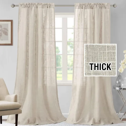Miniatura 9 de H.VERSAILTEX Cortinas de lino de 84 pulgadas de largo, mezcla de lino natural, cortinas para sala de estar, cortinas texturizadas de lino