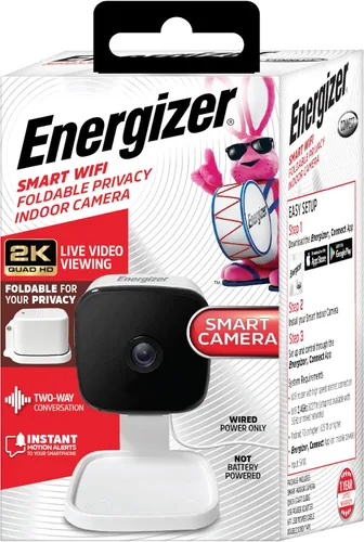Energizer Cámara de seguridad inteligente 2K QHD, cámara Wi-Fi de 2.4 GHz con cable, audio de 2 vías, visión nocturna, detección de movimiento y