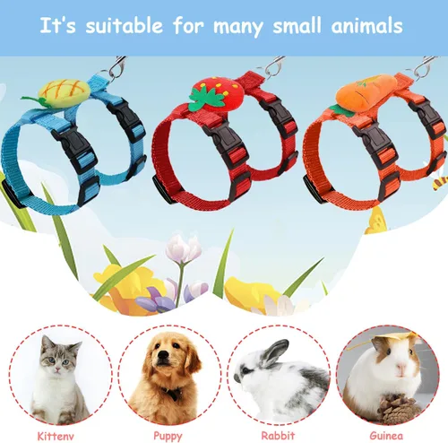 Miniatura 5 de Arnés ajustable de conejo y correa de conejo, chaleco de arnés de hurón con decoraciones para conejo, gatito, cachorro, cerdo y animales pequeños