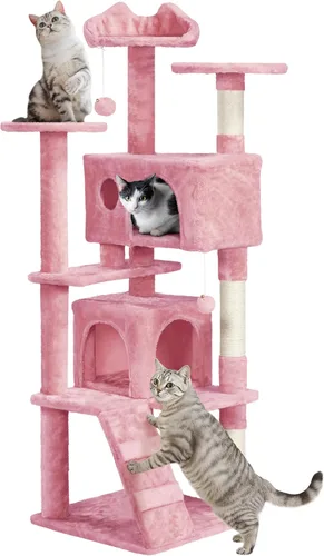 Miniatura 16 de Yaheetech Árbol para gatos XL, torre de varios niveles de 80 pulgadas con postes rascadores, cuevas dobles, plataformas encaramadas y bolas