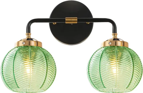 Miniatura 16 de Lámpara de tocador de baño de 3 luces, luz negra de montaje en pared con pantalla de vidrio verde, aplique de pared de mediados de siglo, lámpara