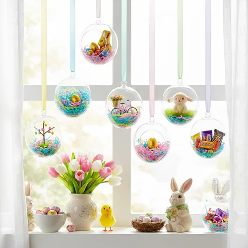 Miniatura 7 de Barelove Esferas transparentes rellenables para Pascua, 10 bolas transparentes para manualidades, esferas decorativas colgantes de plástico