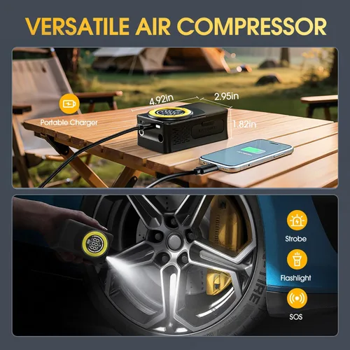 Miniatura 7 de CARSUN Inflador de neumáticos, compresor de aire portátil, bomba de aire de 150 PSI para neumáticos de automóvil con medidor de presión digital, luz