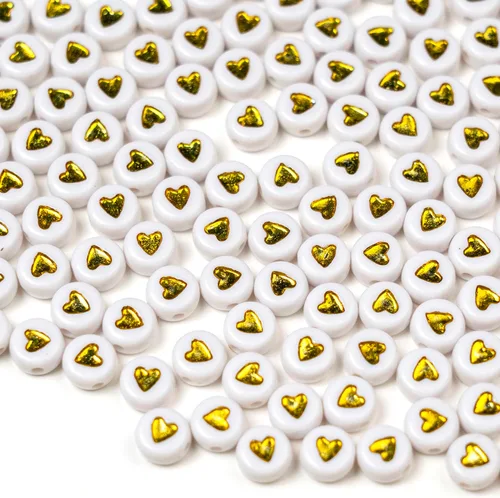 Miniatura 3 de Melius 500 cuentas acrílicas de corazón para pulseras, joyería, manualidades (4 x 7 redondas, corazón dorado)