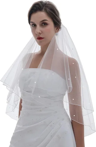 Miniatura 2 de SAMKY 2T 2 Tier Pencil Edge Scattered Rhinestone Bridal Wedding Veil