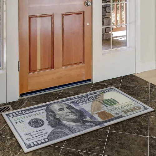 Miniatura 9 de Tapete largo y moderno con diseño de billetes de $100, tapete con respaldo de caucho antideslizante y lavable a máquina para pasillo, cocina