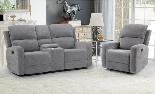 Miniatura 11 de EBELLO Juego de sofá reclinable manual para sala de estar, sofá reclinable de tela suave para sala de reuniones, respaldo y apoyabrazos acolchados