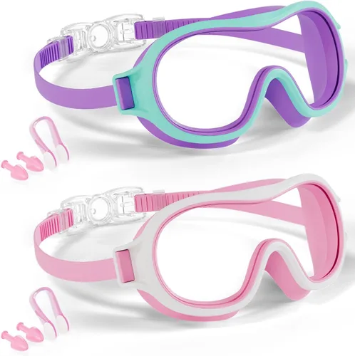Miniatura 14 de Aegend Paquete de 2 gafas de natación para niños de 3 a 15 años, antivaho, anti-UV, visión amplia, impermeables, sin fugas, para niños y niñas Azul