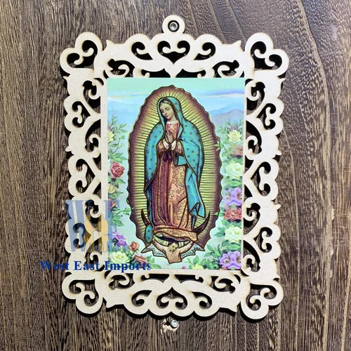 Miniatura 5 de Bautizo Favores 12 piezas Nuestra Señora de Guadalupe marcos de fotos de madera para primer viaje bautizo conmemorativo regalo con bolsas