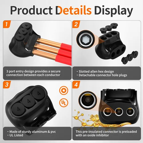 Miniatura 3 de Joinfworld Conector Multipuerto Aislado de 3 Puertos Conectores de Alambre de Aluminio a Cobre 4-14AWG Entrada de Un Solo Lado Conectores de Cable 3