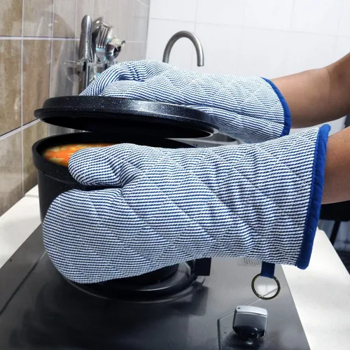 Miniatura 6 de 1 par de guantes de horno teñidos de hilo 100% algodón, resistentes al calor, guantes de 470 grados, para hombres y mujeres, para cocinar, hornear