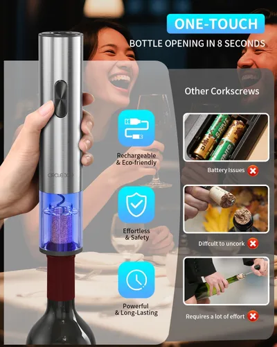 Miniatura 2 de CIRCLE JOY Juego de regalo de abridor de botellas de vino eléctrico 7 en 1 de acero inoxidable recargable con bomba de vacío automática, cortador