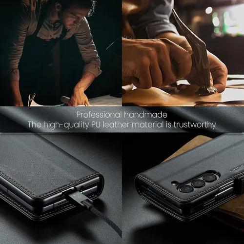 Miniatura 5 de Funda para Samsung Galaxy Z Fold 5 (2023), funda de piel sintética tipo cartera con tarjetero con bloqueo RFID, función atril, a prueba de golpes