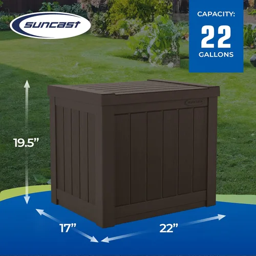 Miniatura 3 de Suncast - Caja pequeña de 22 galones y resina ligera para asiento y almacenamiento en terraza exterior de cojines de patio, herramientas de Marrón
