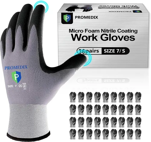 Miniatura 13 de PROMEDIX P Guantes de trabajo recubiertos de nitrilo,Guantes de trabajo de seguridad de microespuma para hombre,Guantes de nylon y spandex de punto