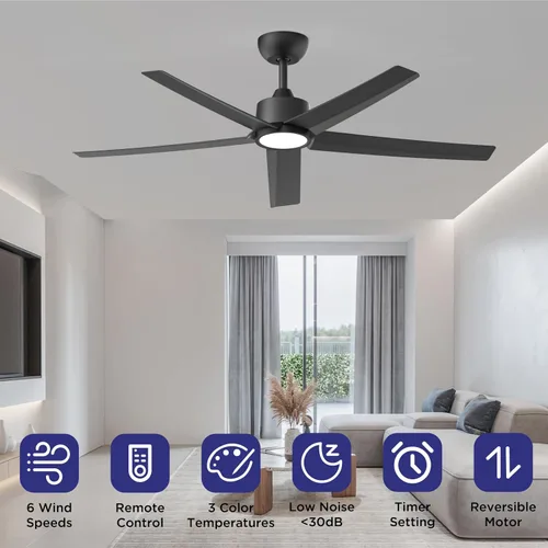 Miniatura 2 de ocioc Ventiladores de techo con luces, ventilador de techo negro de 52 pulgadas con luz y control remoto, 3CCT, motor CC silencioso, ventilador