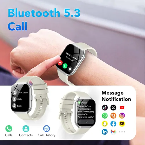 Miniatura 3 de Reloj inteligente para hombres y mujeres (respuesta/hacer llamadas), reloj de seguimiento de fitness de 1.96 pulgadas, resistente al agua IP68