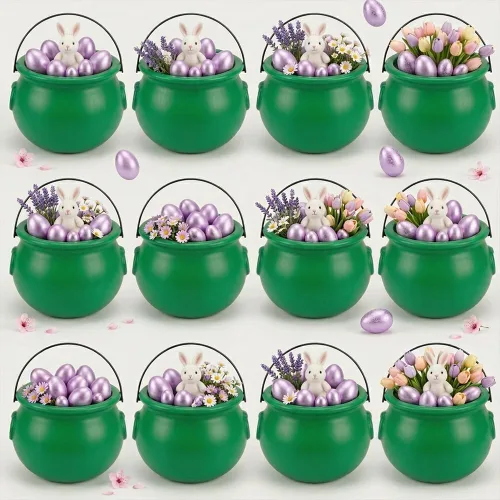 Miniatura 37 de PMU Caldero de Pascua de 8 pulgadas, 6 unidades, caldero de plástico verde, decoración de Pascua para decoración del hogar y fiesta