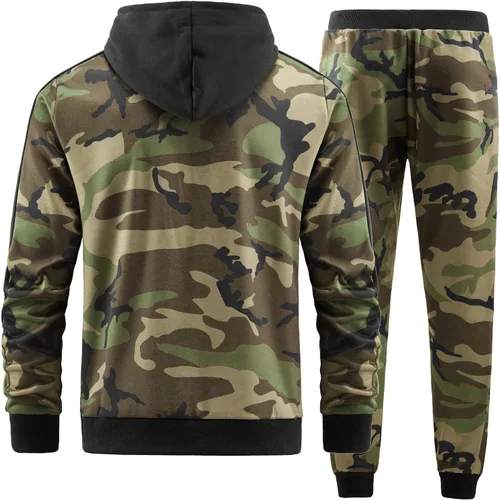 Miniatura 3 de ANOTWENER Trajes deportivos de 2 piezas para hombre, cuello alto, manga larga con bolsillos laterales dobles, chaqueta y pantalones deportivos