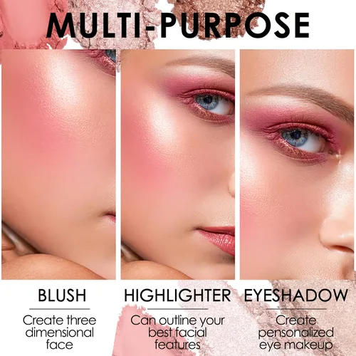 Miniatura 4 de FOCALLURE Paleta de Rubor e Iluminador, Polvo de Maquillaje 3 en 1, Mate Sin Crueldad, Iluminador con Destello para un Aspecto Radiante, #03