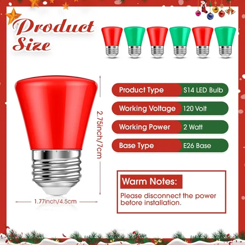 Miniatura 2 de 25 bombillas LED de Navidad de 2 W de repuesto para tira de luces al aire libre, base E26, plástico impermeable, S14, bombilla LED S14 para boda
