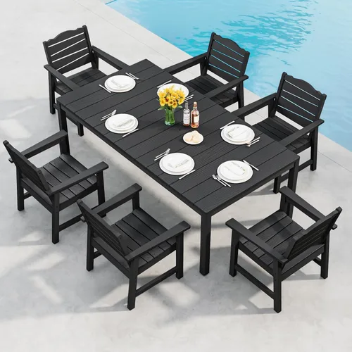 Miniatura 8 de Silla de patio resistente a la intemperie, sillas de patio al aire libre de madera de polietileno con asiento curvado ergonómico, sillas de comedor