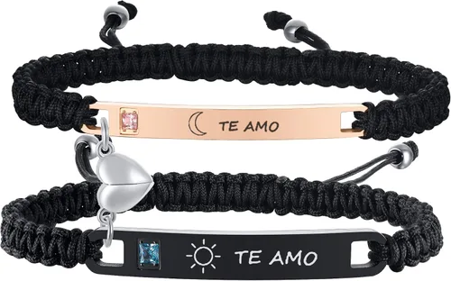 Miniatura 12 de MEALGUET Pulsera personalizada para pareja, juego de pulseras personalizadas para parejas, pulsera de atracción mutua, nombre personalizado, pulsera