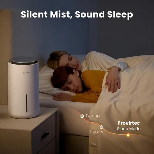 Miniatura 7 de Provirtec Humidificador evaporativo MistFree para dormitorio, 3 L, sin polvo blanco para personas sensibles, control automático de humedad, funciona