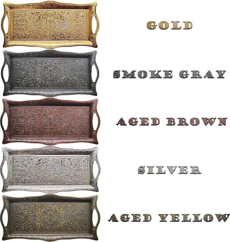 Miniatura 2 de Bandeja de metal para servir con bordes elevados, bandeja de diseño vintage, bandeja rectangular de metal para servir, bandeja cuadrada para servir