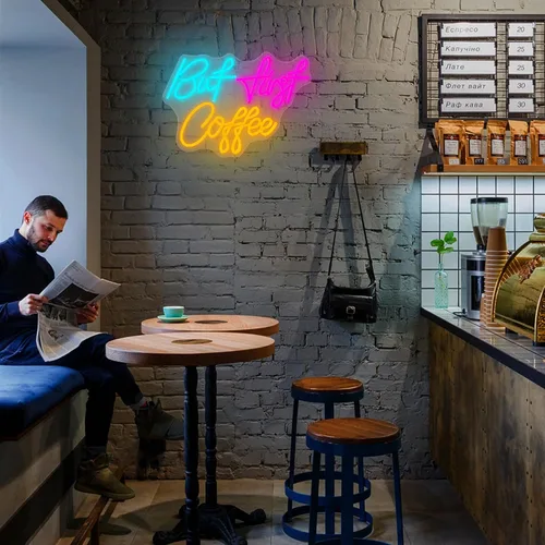 Miniatura 5 de Letrero de neón con texto en inglés «But First CoffeeNeon», «CoffeeLight» alimentado por USB, para cafetería, cafetería, cocina, hogar, bar