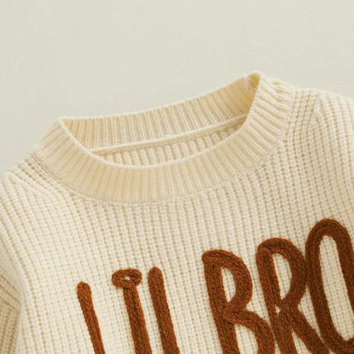 Miniatura 4 de Emmababy Suéter de punto grueso para bebé, sudadera bordada con letras bordadas de gran tamaño, traje de otoño