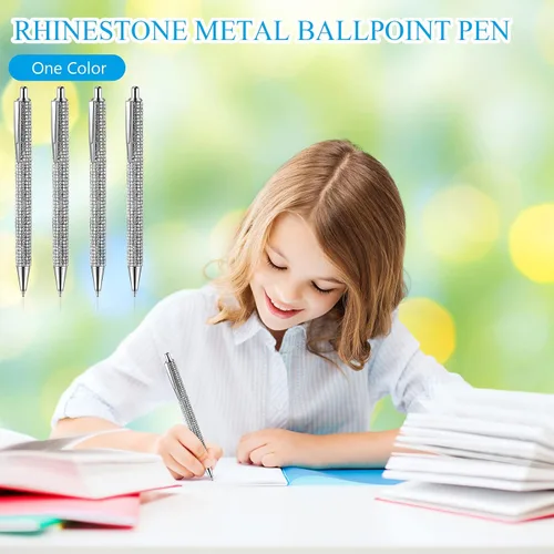 Miniatura 5 de Jeyiour 8 bolígrafos de diamantes de imitación brillantes de boda con diamantes de imitación de metal plateado, bolígrafo retráctil de cristal