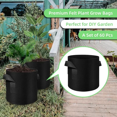 Miniatura 2 de Bolsas de cultivo de jardín de 5 galones, paquete de 60 macetas de tela de 5 galones, bolsas de cultivo no tejidas, macetas de tela de aireación