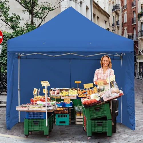 Tangkula Tienda de campaña desplegable de 10 x 10 pies, toldo instantáneo comercial con 5 paredes laterales extraíbles con cremallera y toldo