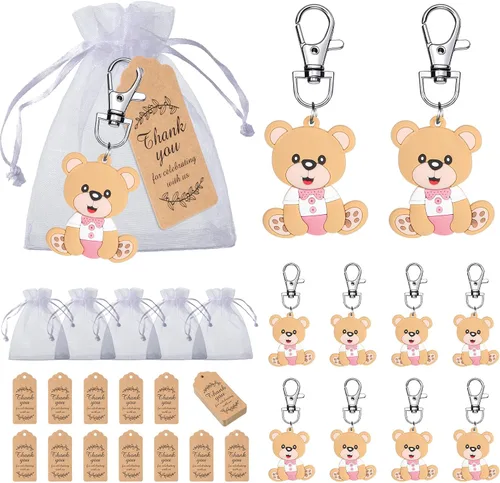 Miniatura 8 de Tenare 120 llaveros de oso para decoración de fiestas para invitados, regalos de fiesta de oso, regalos de agradecimiento, lindo llavero con bolsas