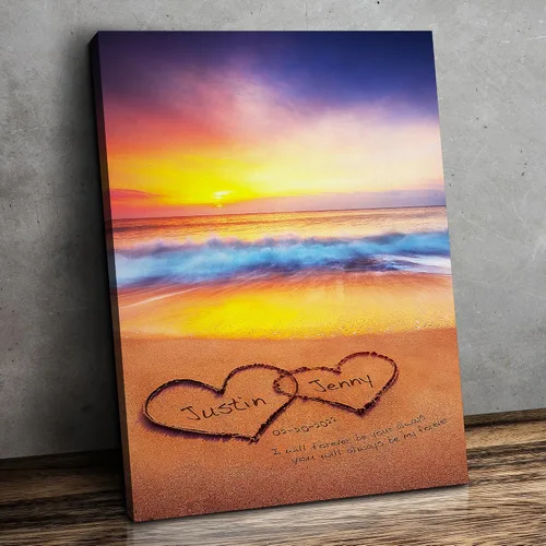 Miniatura 11 de CP CANVASPATH Nombre y fecha de pareja en la playa, impresiones en lienzo personalizadas, regalo de amor para aniversario, boda, cumpleaños y Arte