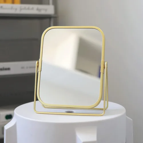 Miniatura 2 de Espejo de maquillaje de mesa dorado, espejo de tocador cuadrado de doble cara, espejo de escritorio para baño casero