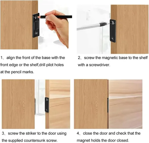 Miniatura 5 de Mousike Imanes magnéticos para puertas ultrafinas, de acero inoxidable, para cierre de puerta corrediza, armario de cocina, armario, armario