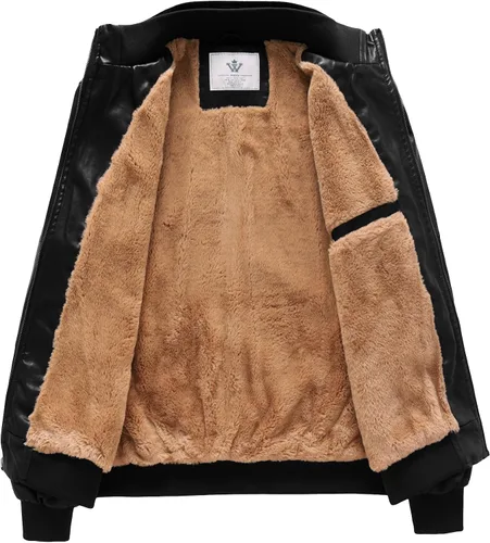 Miniatura 8 de WenVen Chaqueta de piel sintética con cuello alto y forro polar para hombre