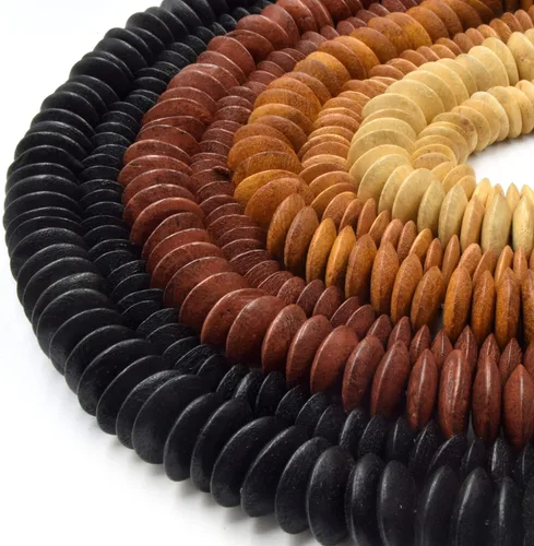 Miniatura 2 de Cuentas de platillo de madera Cuentas de madera en forma de platillo natural marrón rojo negro con agujeros de 0.059 pulgadas - 0.394 in, 0.472