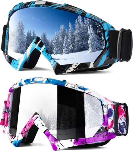 Miniatura 12 de Braylin Gafas de esquí para adultos, paquete de 2 gafas de snowboard para jóvenes, adolescentes, hombres y mujeres, gafas de moto de nieve de visión