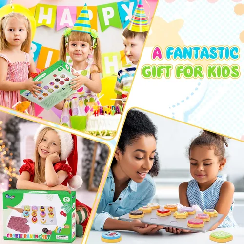 Miniatura 8 de Juego de alimentos de madera para hornear y cortar galletas para niños - Juego de cocina - Accesorios de juguete para galletas y bandeja