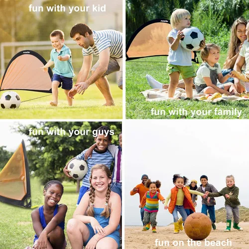 Miniatura 9 de Poray Soccer Goal for Kid Easy-up Set of Two Portable Soccer Net 210D Oxford with 8 Field Marker Cones Extra Stakes Fun for Backyard and Soccer